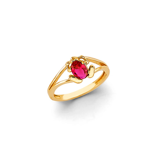 14K Yellow Gold Children’s / Teen’s Frog Design Ring with Synthetic Red Stone