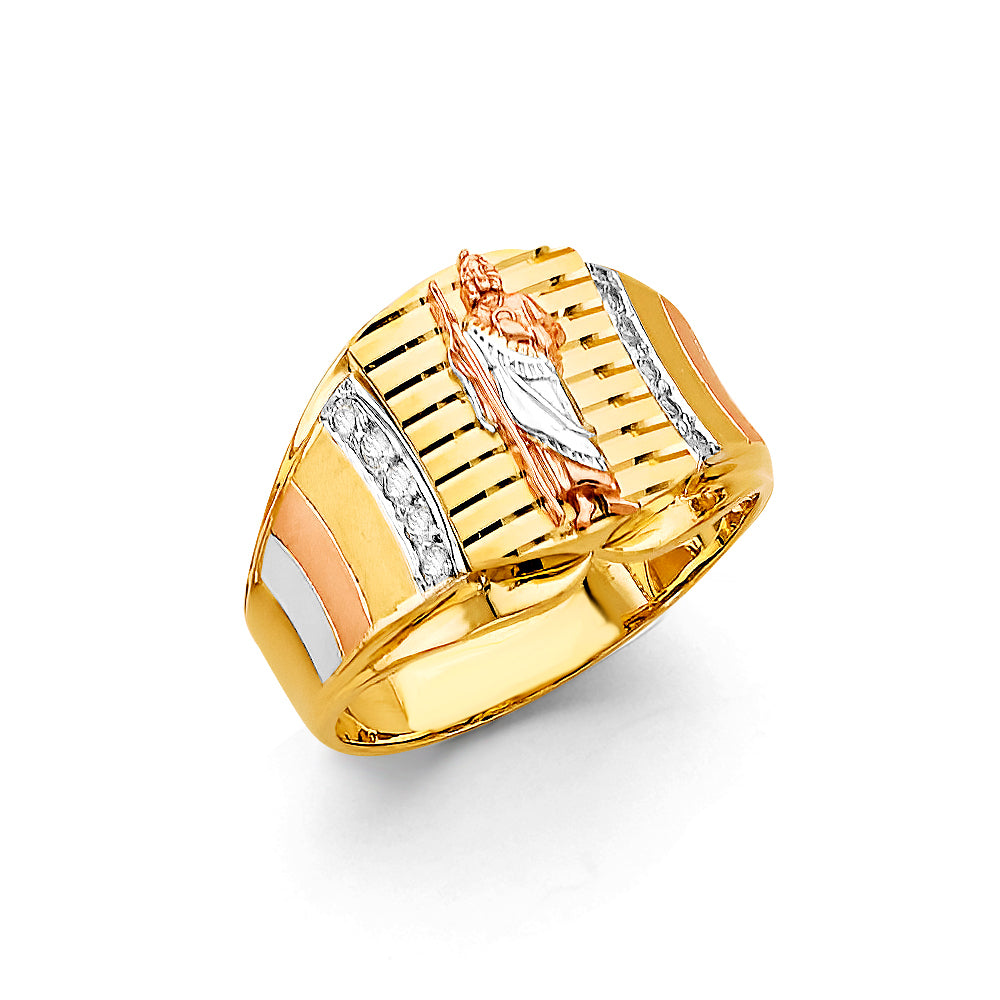 14K Tri-Color Gold Men’s Saint Jude Design CZ Ring