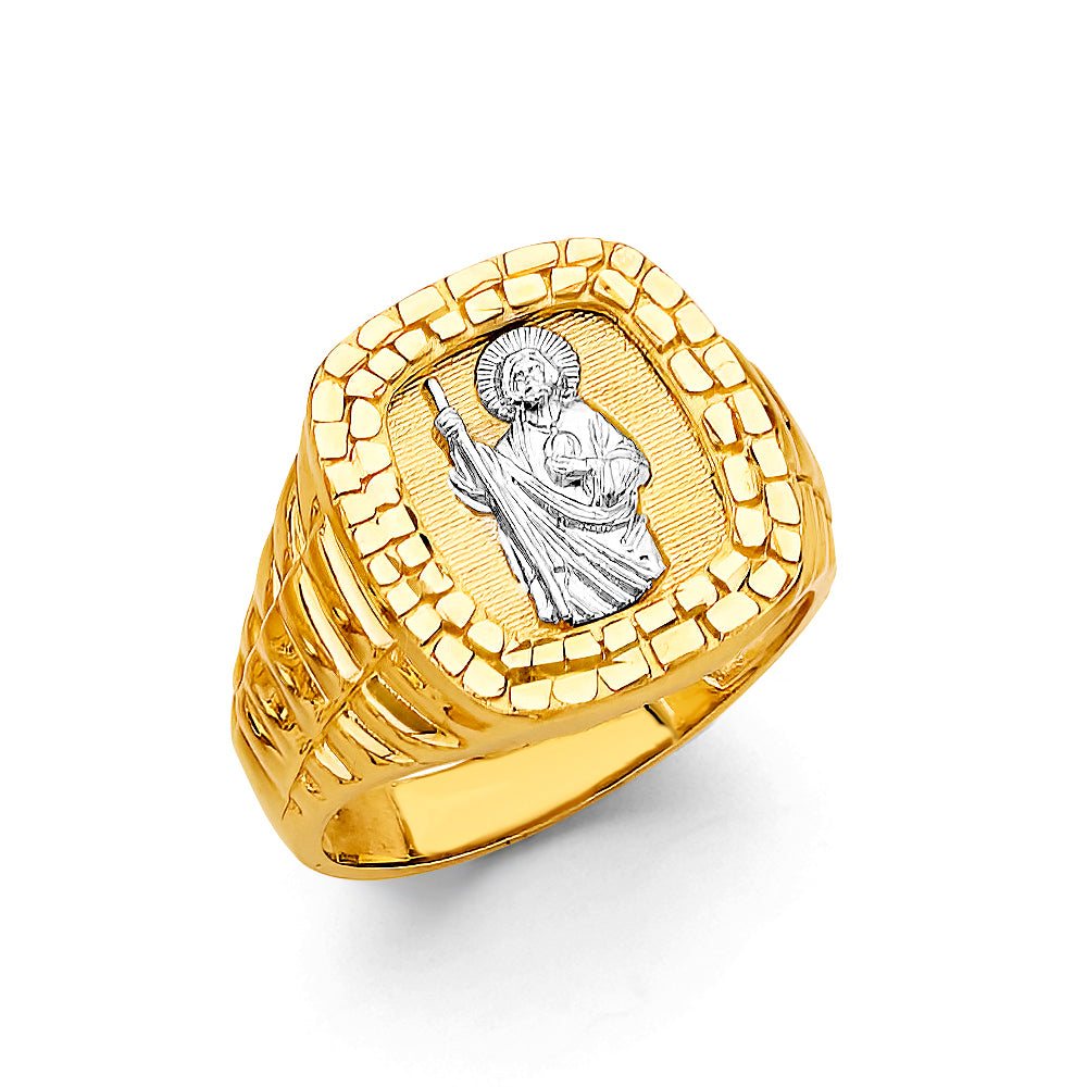 14K Two-Tone Gold Men's Saint Jude Rectangular Signet Ring
