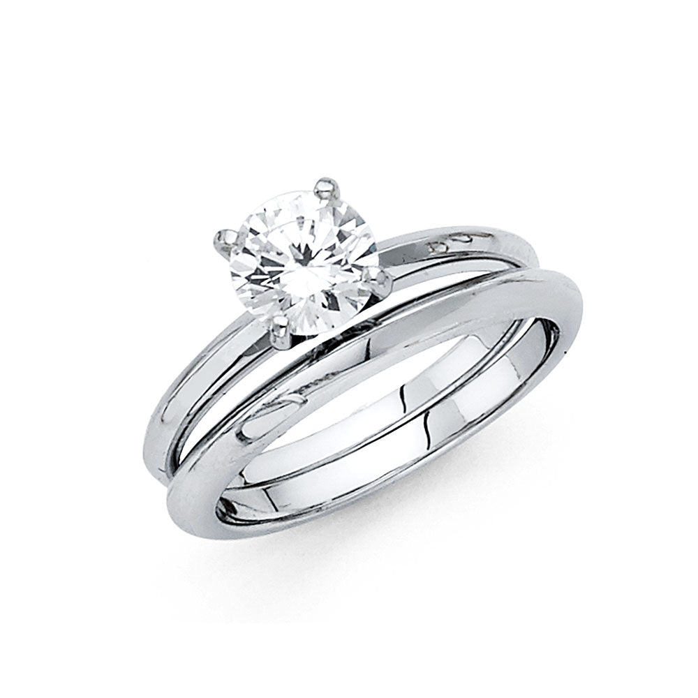 14K White Gold Women’s Solitaire Design Round CZ Ring with Matching Wedding Band
