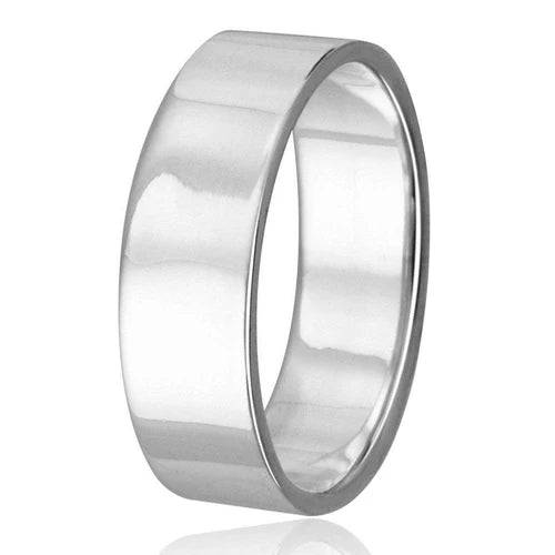 925 Sterling Silver High Polished Plain Wedding Band Flat Ring