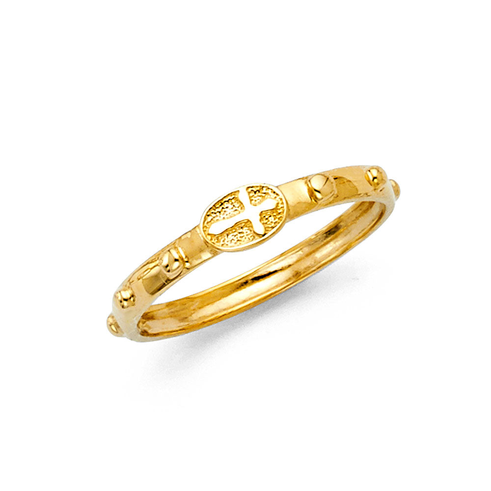 14K Yellow Gold Cross Medallion Religious Ring
