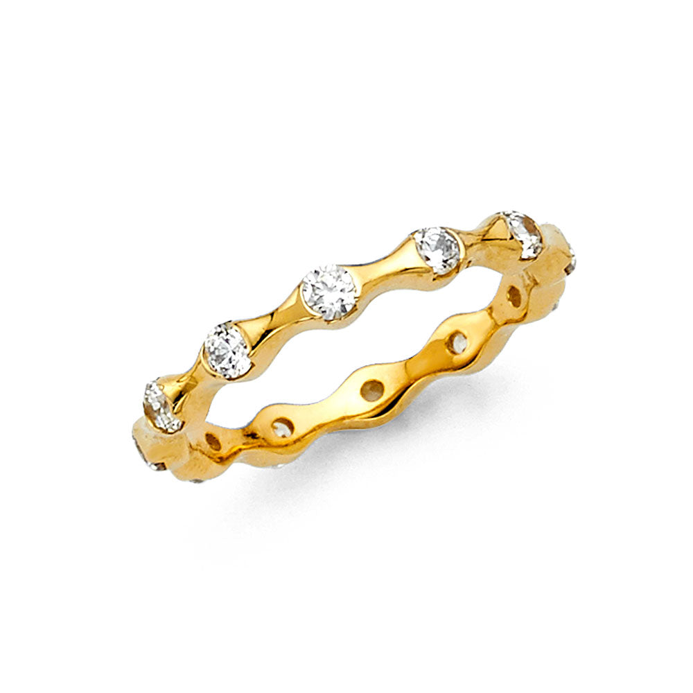 14K Yellow Gold Scalloped CZ Eternity Wedding Band