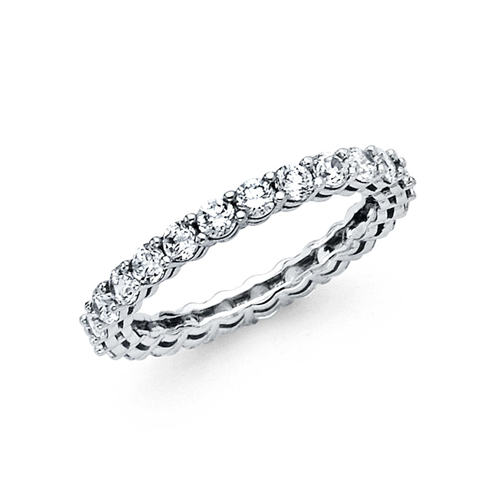 14K White Gold Scalloped CZ Eternity Wedding Band