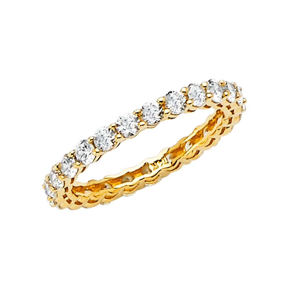 14K Yellow Gold Scalloped CZ Eternity Wedding Band