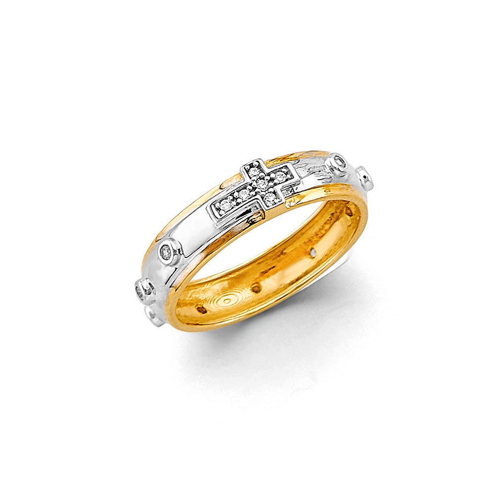 14K Two-Tone Gold Cross CZ Women’s Fashion Ring