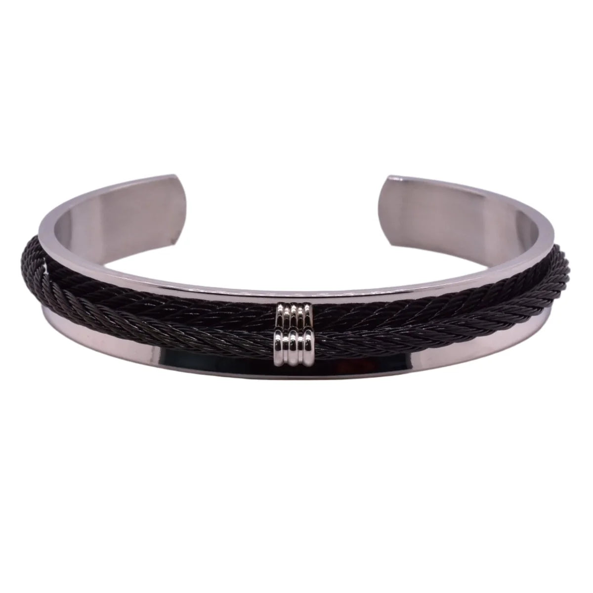 Stainless Steel Cuffed Black Cable 10mm Bangle