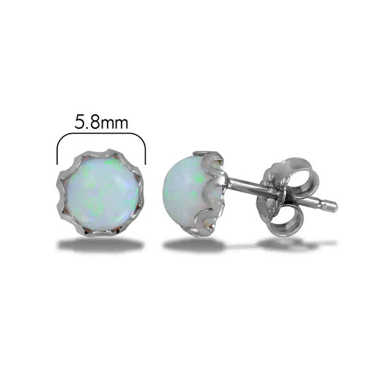 925 Sterling Silver Rhodium Plated Round Synthetic Opal Stud Earring