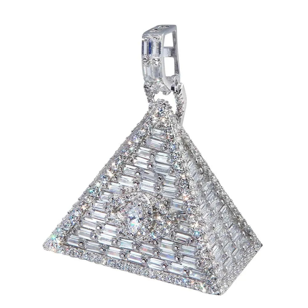 925 Sterling Silver Rhodium Plated Illuminati Triangle Hip Hop Pendant