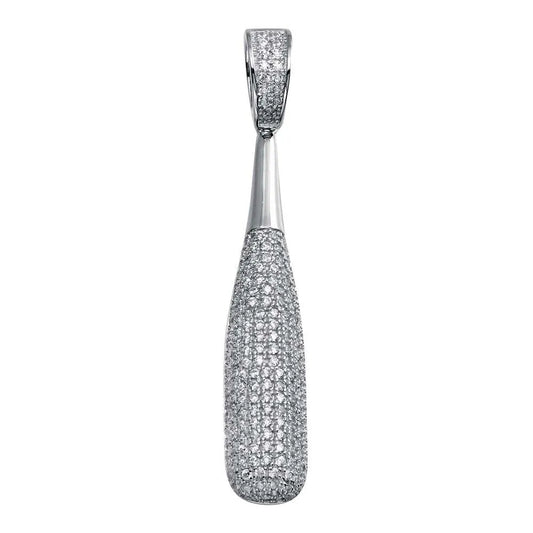 925 Sterling Silver Rhodium Plated CZ Baseball Bat Hip Hop Pendant