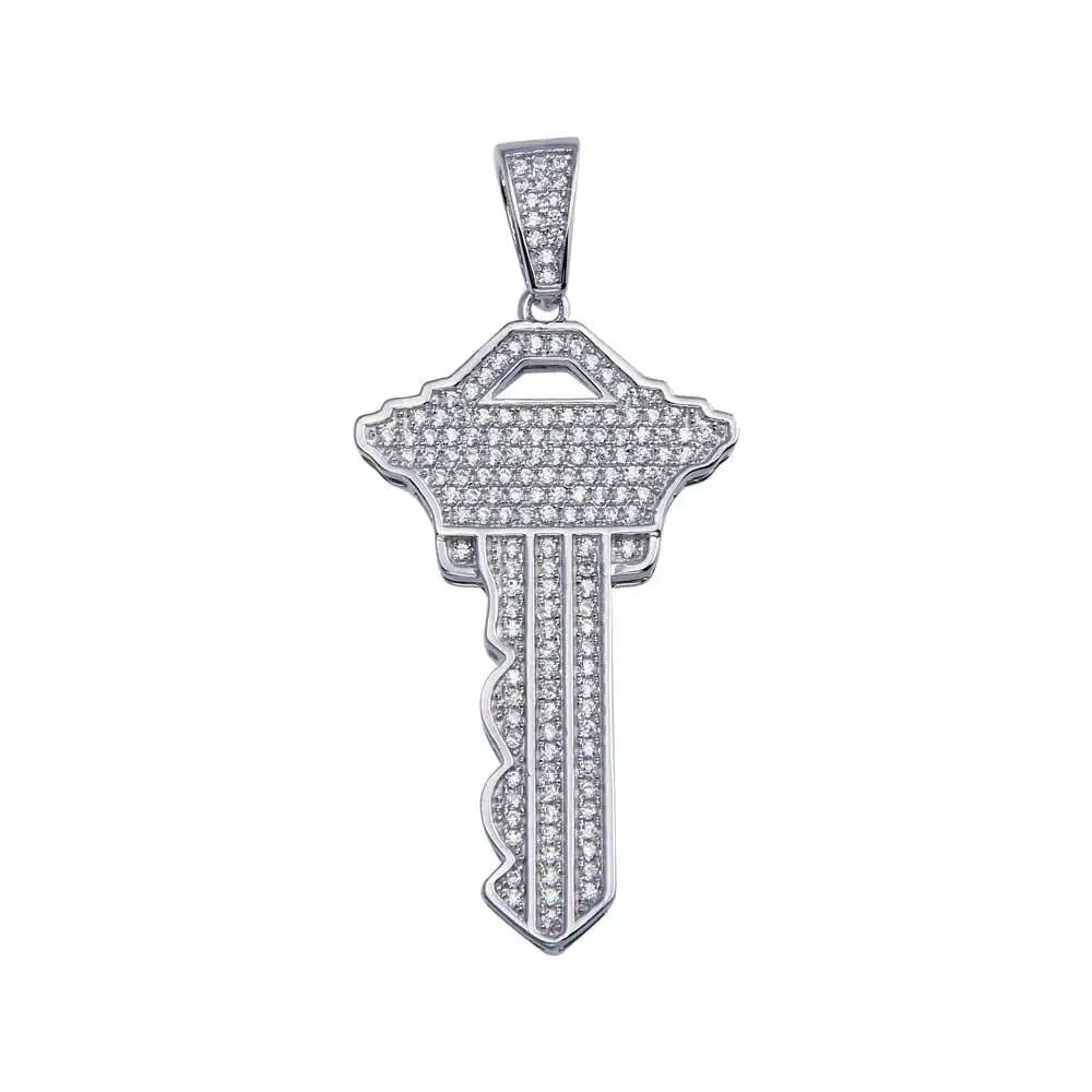 925 Sterling Silver Rhodium Plated Key Hip Hop Pendant