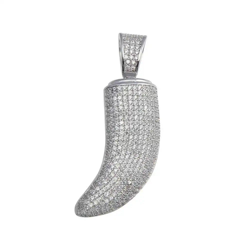 925 Sterling Silver Rhodium Plated CZ Tiger Tooth Hip Hop Pendant