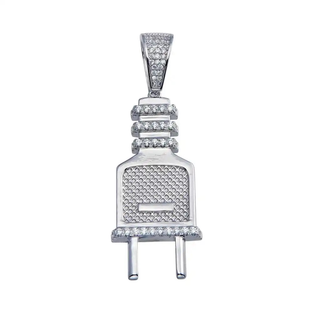 925 Sterling Silver Rhodium Plated CZ Plug Hip Hop Pendant