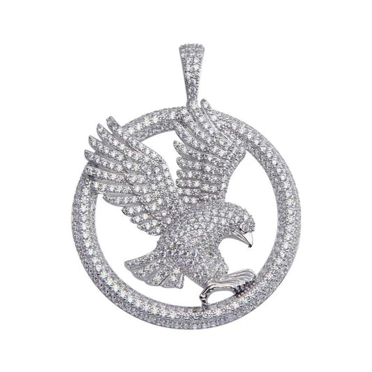 925 Sterling Silver Rhodium Plated CZ Bald Eagle Hip Hop Pendant