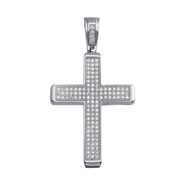 925 Sterling Silver Rhodium Plated CZ Box Cross Hip Hop Pendant