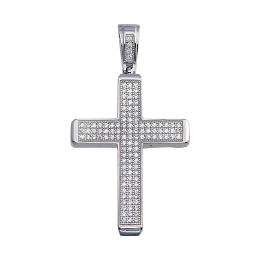 925 Sterling Silver Rhodium Plated CZ Box Cross Hip Hop Pendant