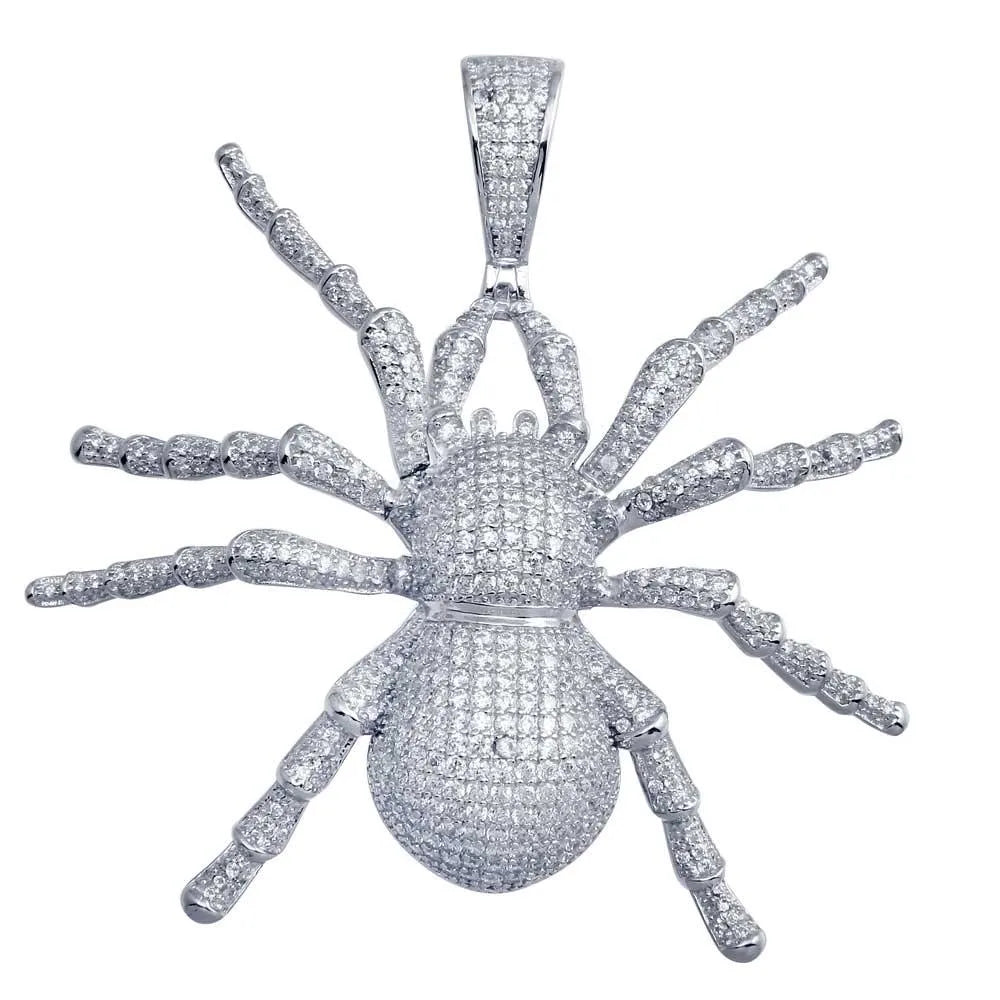 925 Sterling Silver Rhodium Plated CZ Spider Hip Hop Pendant