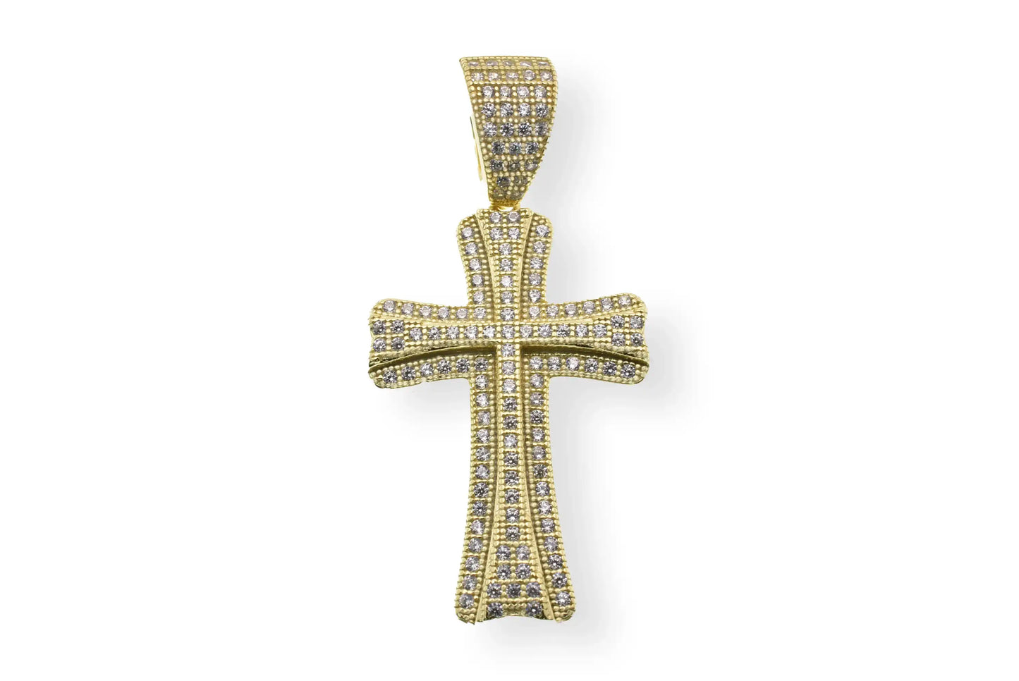 925 Sterling Silver Gold Plated Small Double Cross CZ Hip Hop Pendant