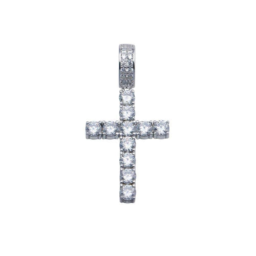 925 Sterling Silver Rhodium Plated CZ Cross Hip Hop Pendant