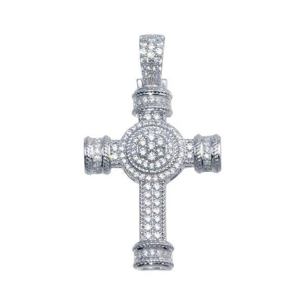 925 Sterling Silver Rhodium Plated CZ Cross Hip Hop Pendant