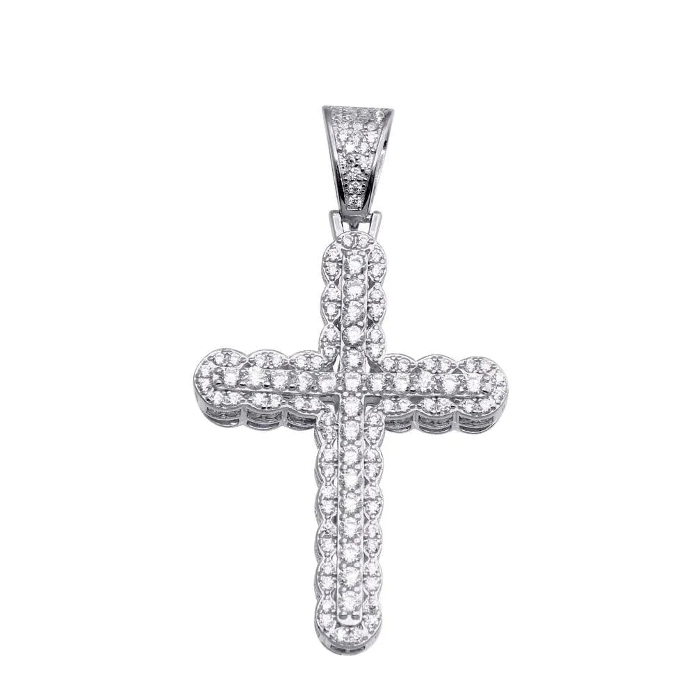 925 Sterling Silver Rhodium Plated CZ Cross Hip Hop Pendant