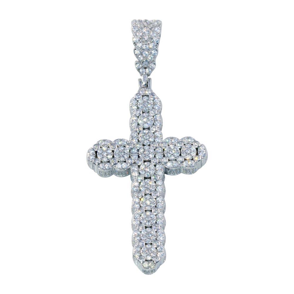 925 Sterling Silver Rhodium Plated CZ Cross Hip Hop Pendant