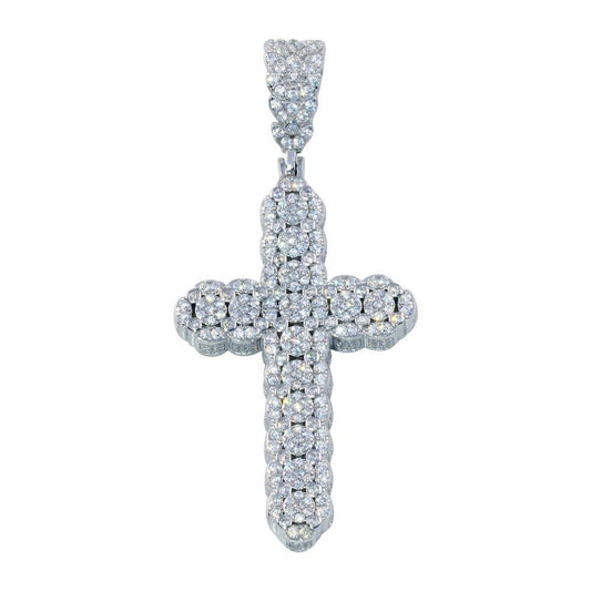 925 Sterling Silver Rhodium Plated CZ Cross Hip Hop Pendant