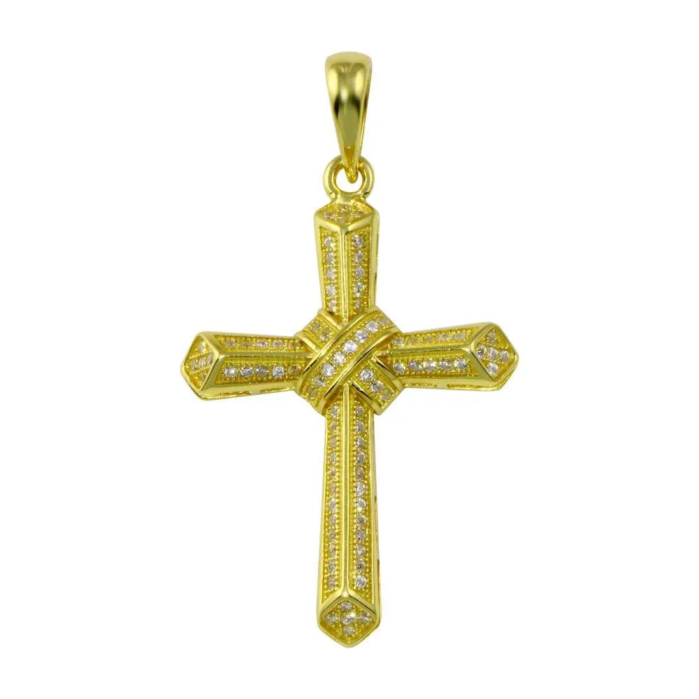 925 Sterling Silver Rhodium Plated CZ Cross Hip Hop Pendant