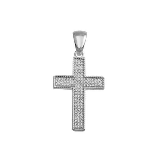 925 Sterling Silver Rhodium Plated CZ Cross Hip Hop Pendant