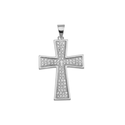 925 Sterling Silver Rhodium Plated Cross CZ Hip Hop Pendant