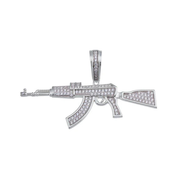925 Sterling Silver Rhodium Plated Riffle CZ Hip Hop Pendant