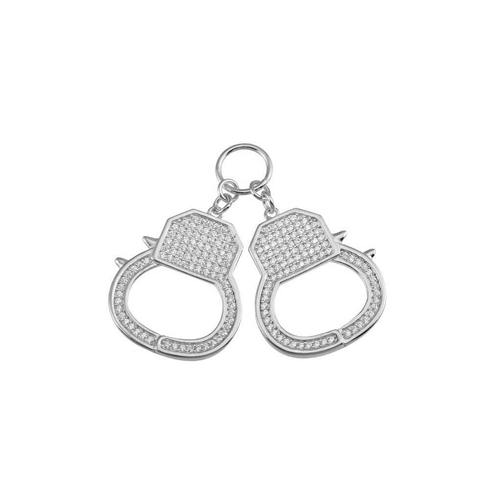 925 Sterling Silver Rhodium Plated CZ Hand Cuffs Hip Hop Pendant