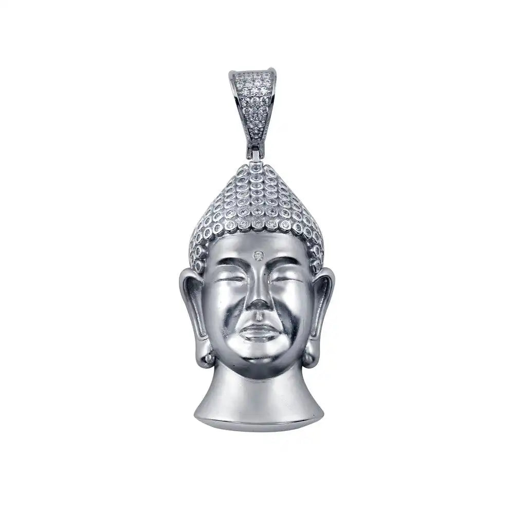925 Sterling Silver Rhodium Plated CZ Buddha Hip Hop Pendant