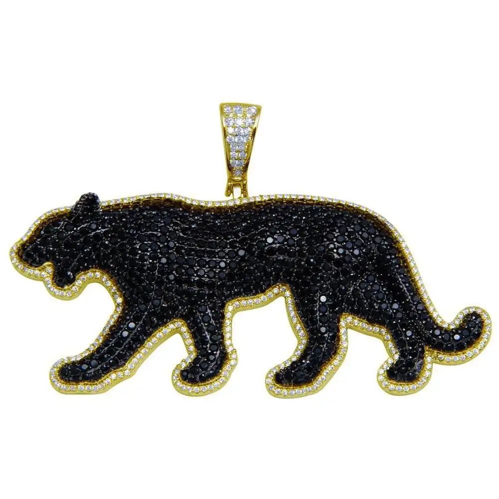925 Sterling Silver Gold Plated CZ Black Panther Hip Hop Pendant
