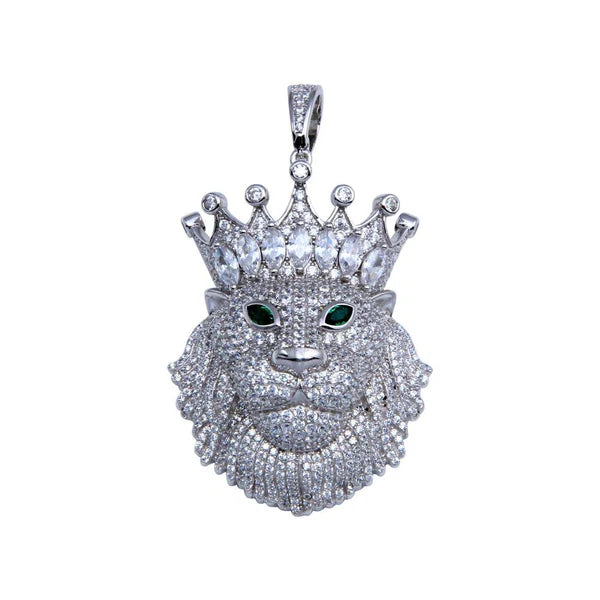 925 Sterling Silver Rhodium Plated CZ King Lion Hip Hop Pendant