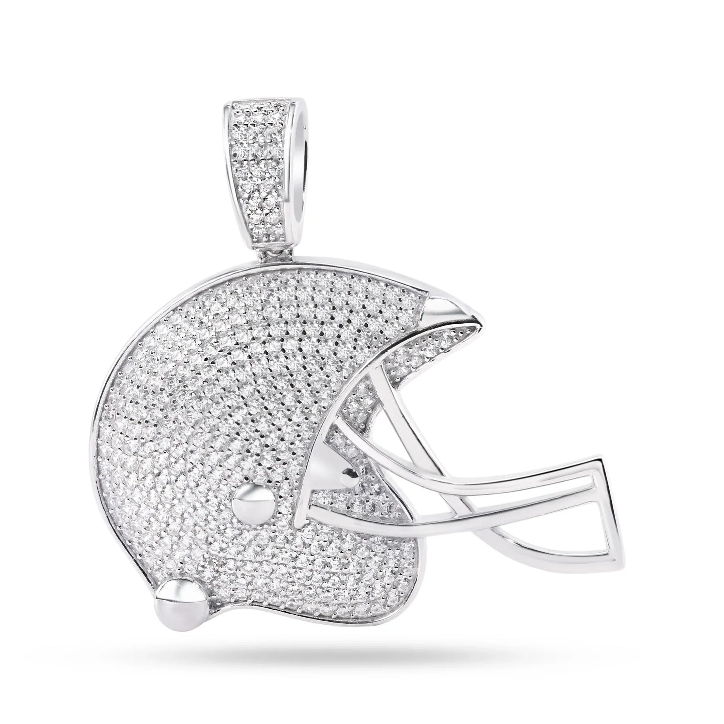 925 Sterling Silver Rhodium Plated Football Helmet Clear CZ Pendant