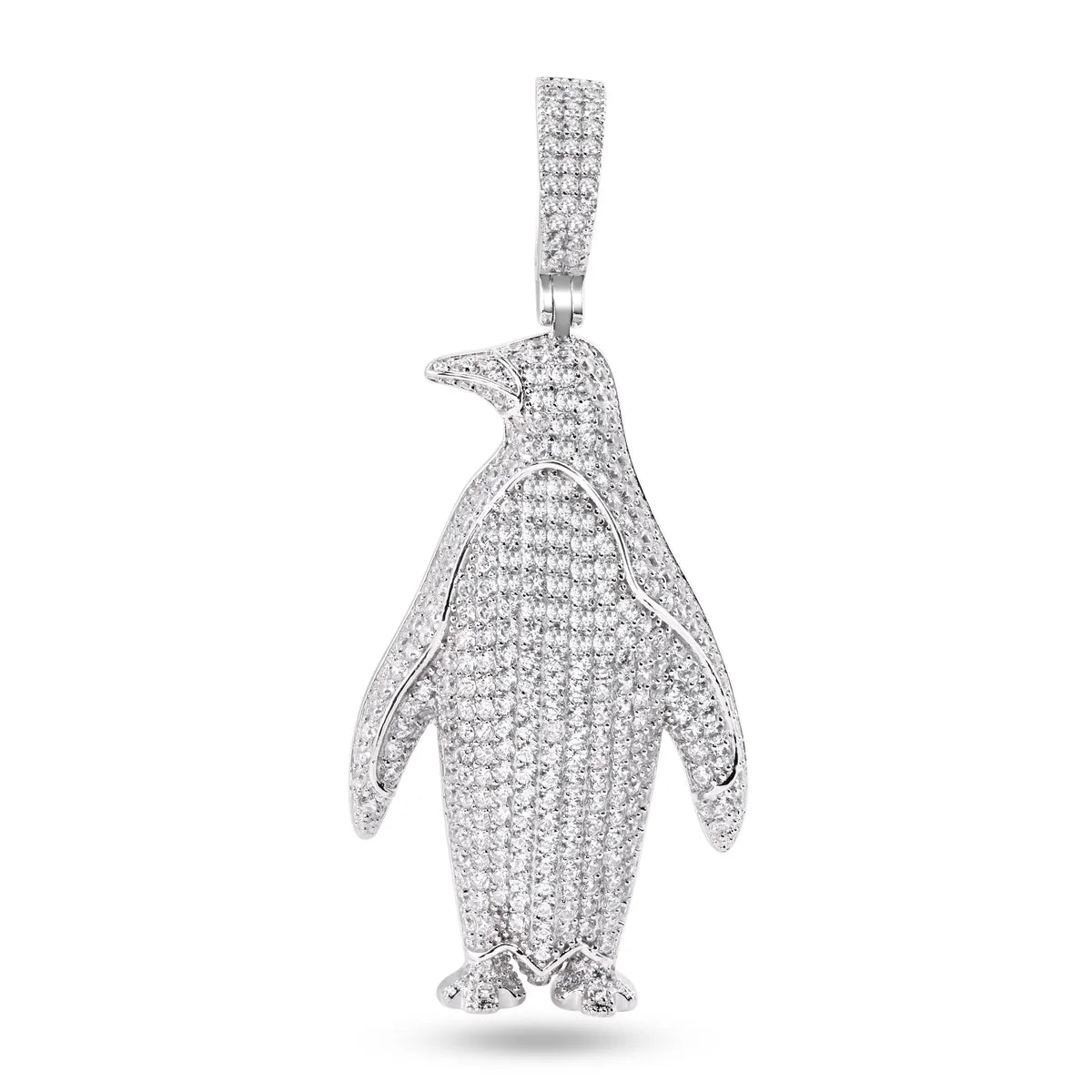 925 Sterling Silver Rhodium Plated Penguin Clear CZ Pendant