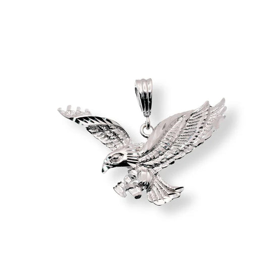 925 Sterling Silver Rhodium Plated Diamond Cut Eagle 39.2mm x 27.5mm Pendant