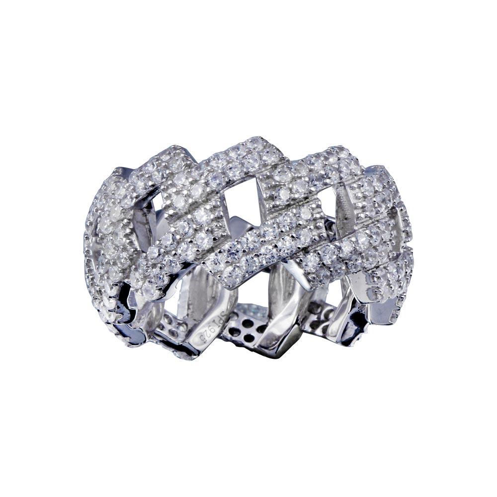 925 Sterling Silver Rhodium Plated CZ Curb Eternity Band Ring