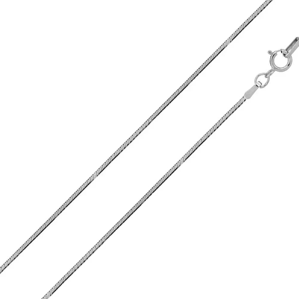 925 Sterling Silver 4 Sided Snake 025 Rhodium Plated Chain 0.8mm