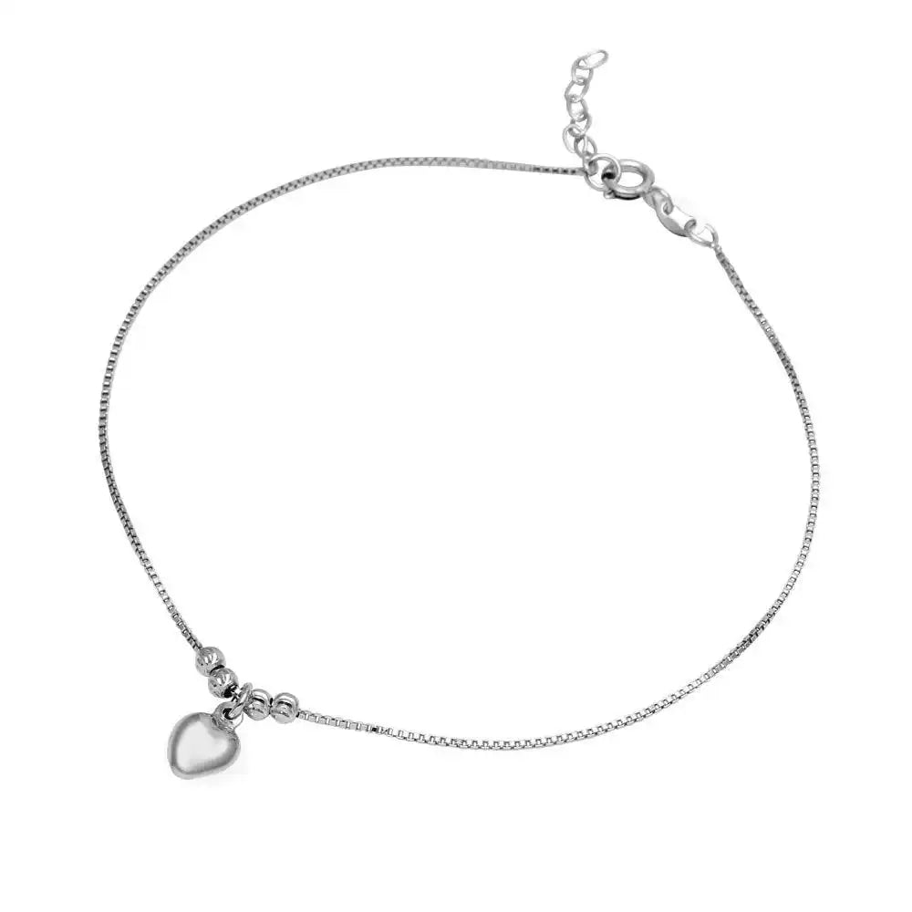 925 Sterling Silver Rhodium Plated Dangling Heart Anklet