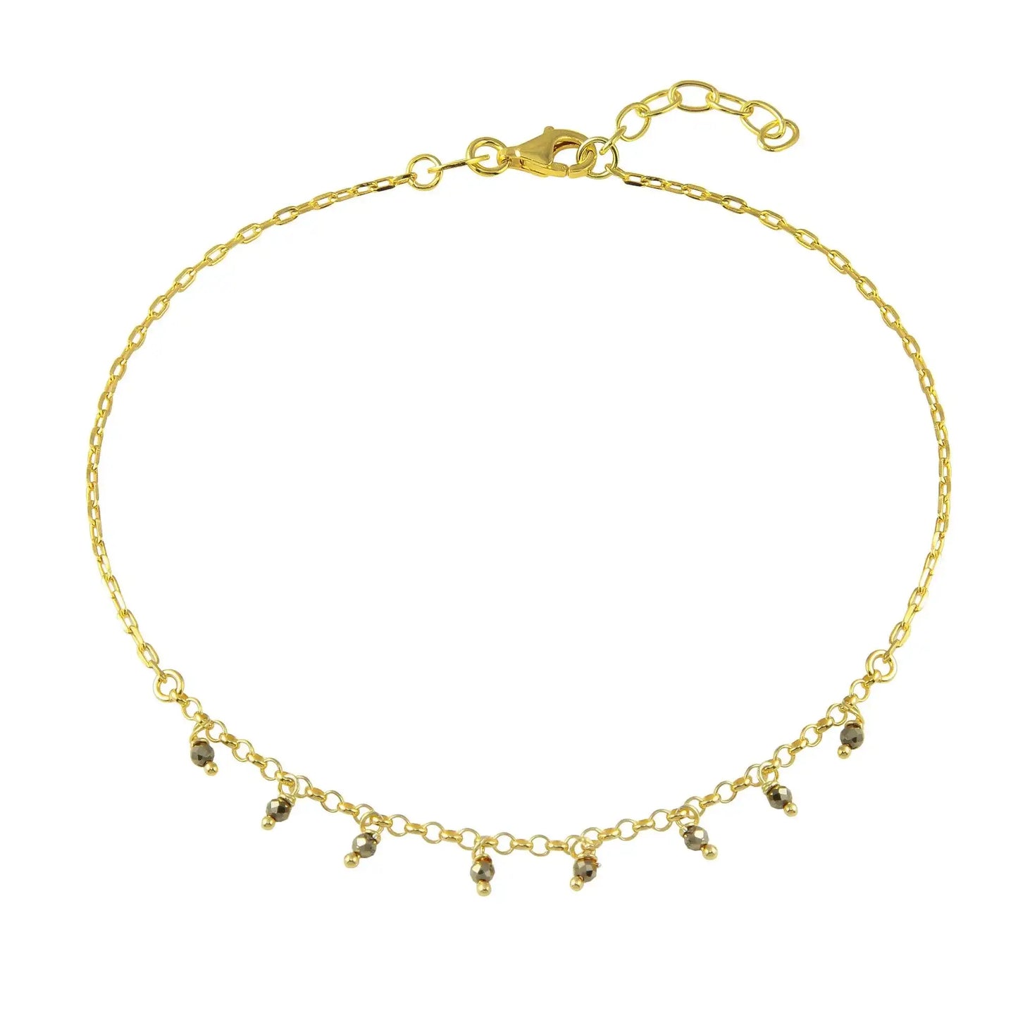 925 Sterling Silver Gold Plated Dangling CZ Anklet
