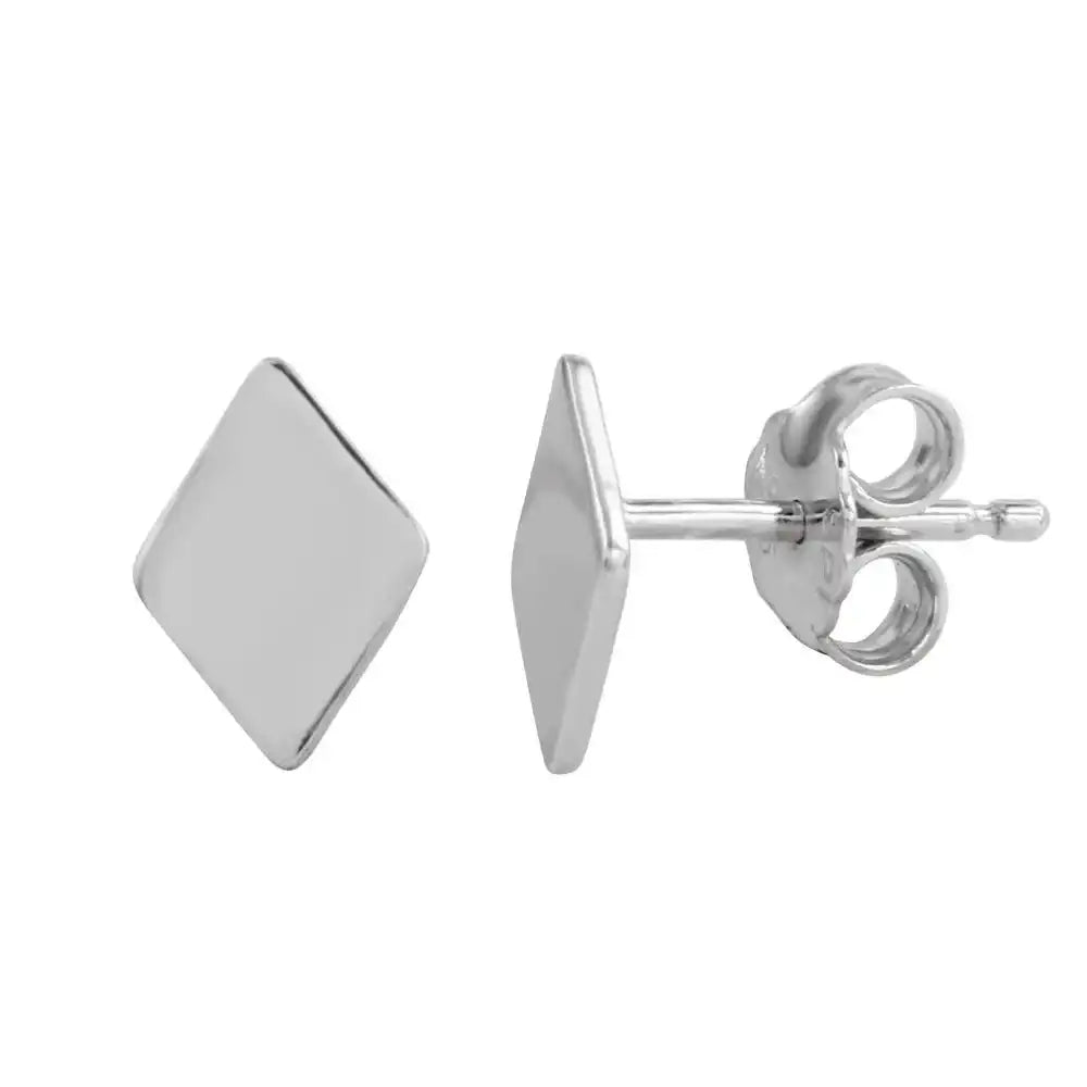 925 Sterling Silver Rhodium Plated Diamond-Shaped Stud Earrings