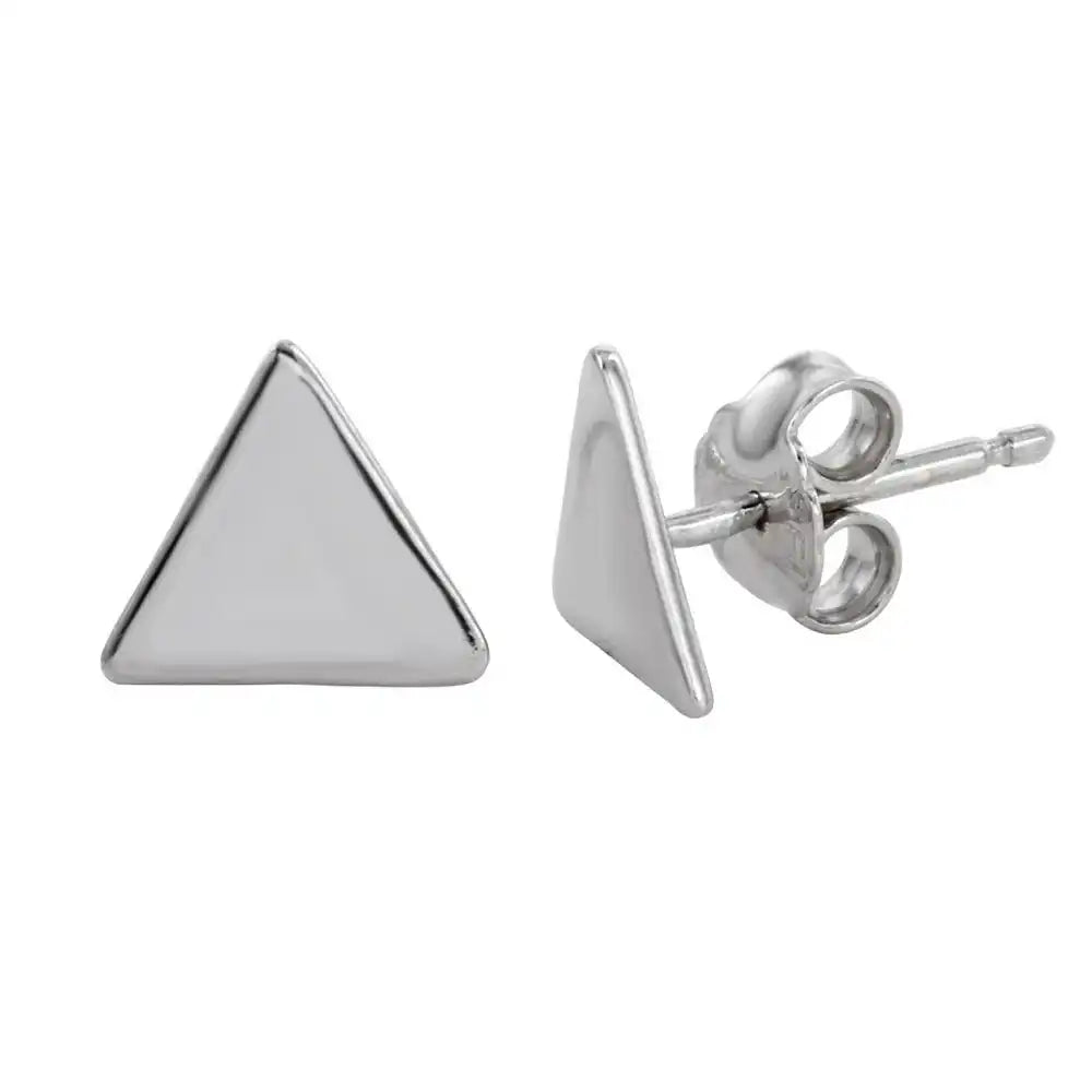 925 Sterling Silver Rhodium Plated Flat Triangle Stud Earrings