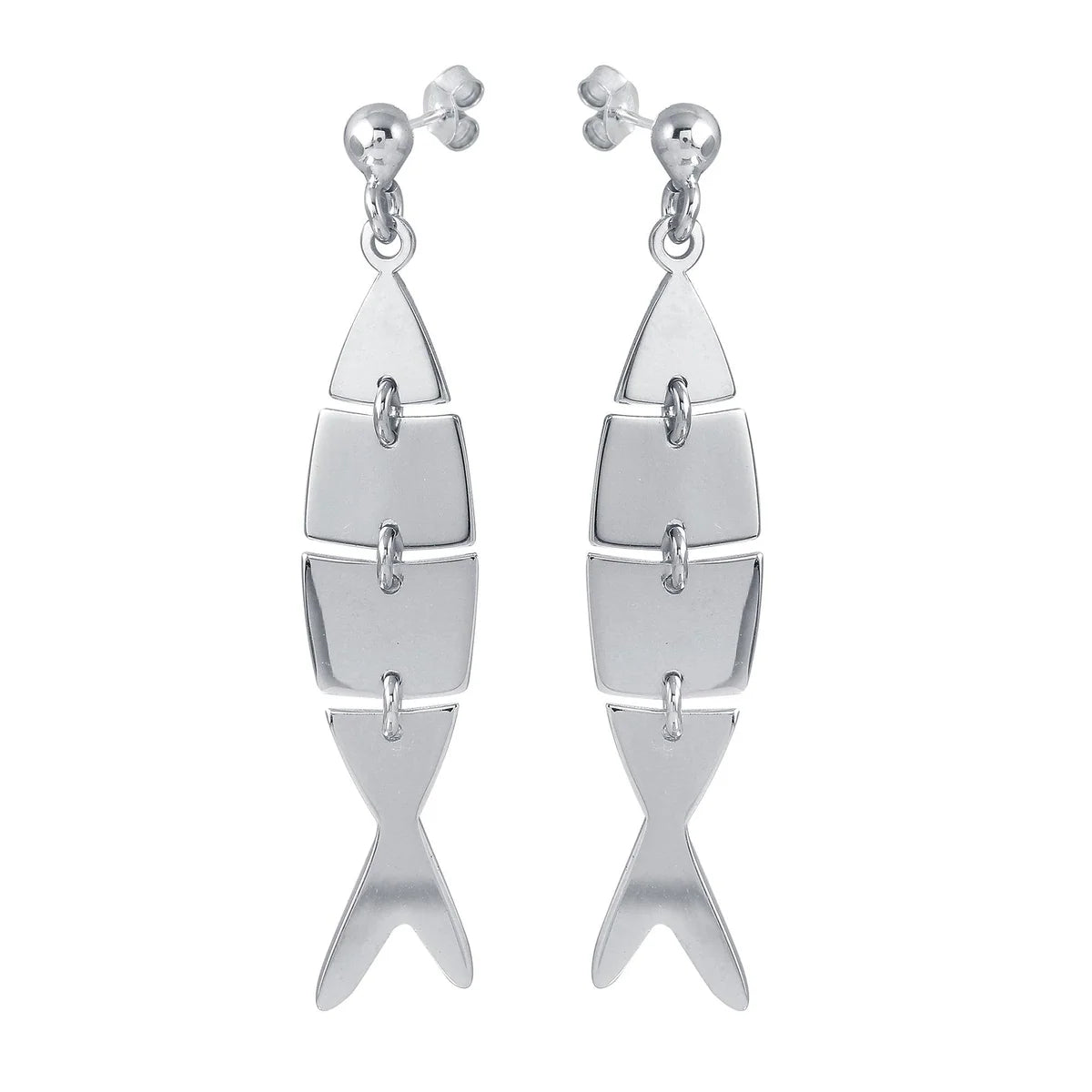 925 Sterling Silver Rhodium Plated Dangling Flexible Fish Earrings