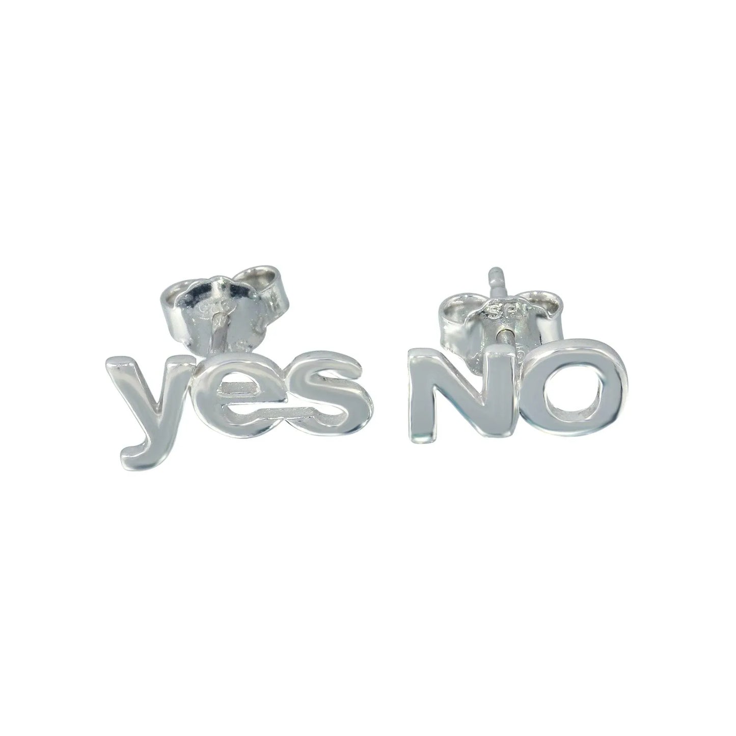 925 Sterling Silver Rhodium Plated Yes and No Stud Earrings