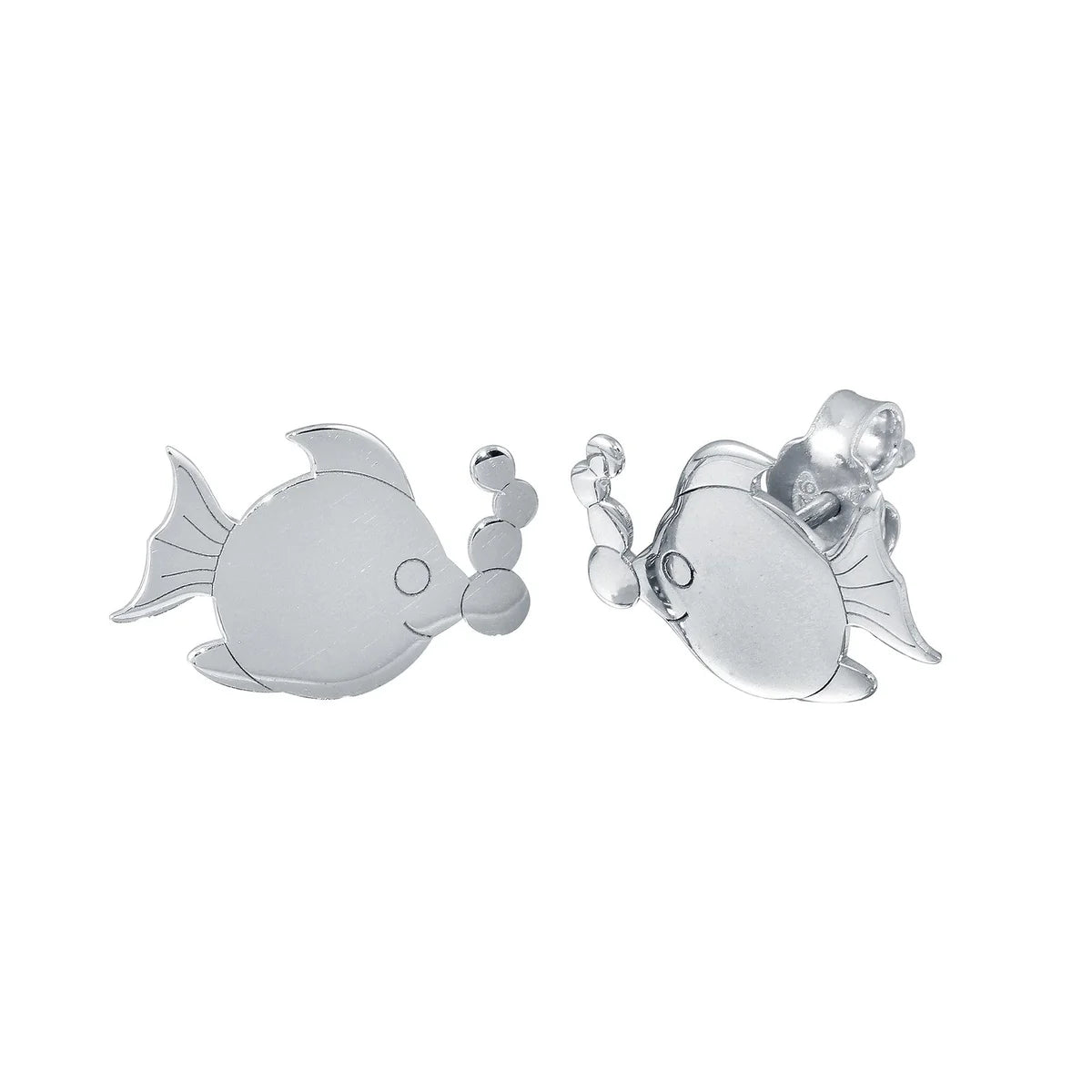 925 Sterling Silver Rhodium Plated Bubble Fish Stud Earrings