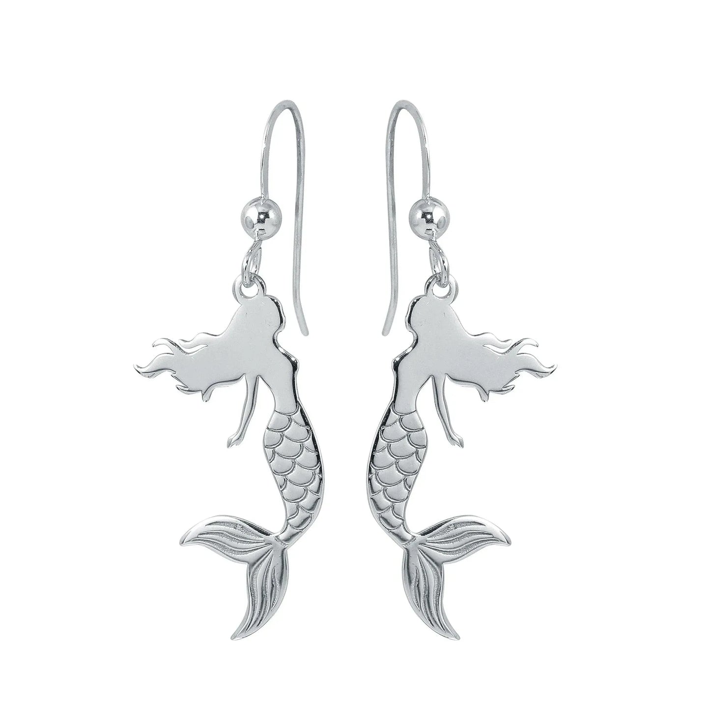 925 Sterling Silver Rhodium Plated Dangling Mermaid Earrings