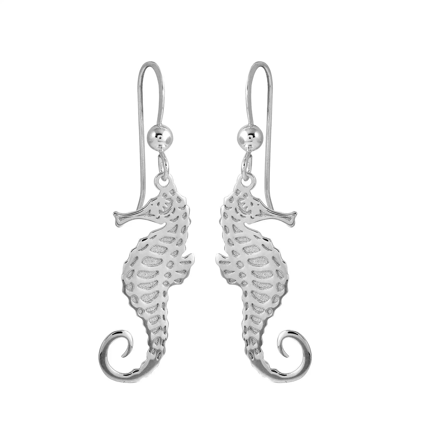 925 Sterling Silver Rhodium Plated Dangling Sea Horse Earrings