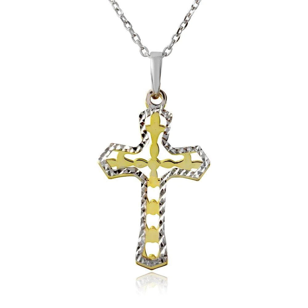 925 Sterling Silver Gold and Rhodium Plated Double Cross Necklace